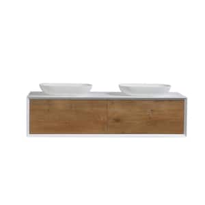 70.87 in. W x 21.65 in. D x 20.47 in. H Bath Vanity in Oak and White with White Vanity Top with Double White Basins