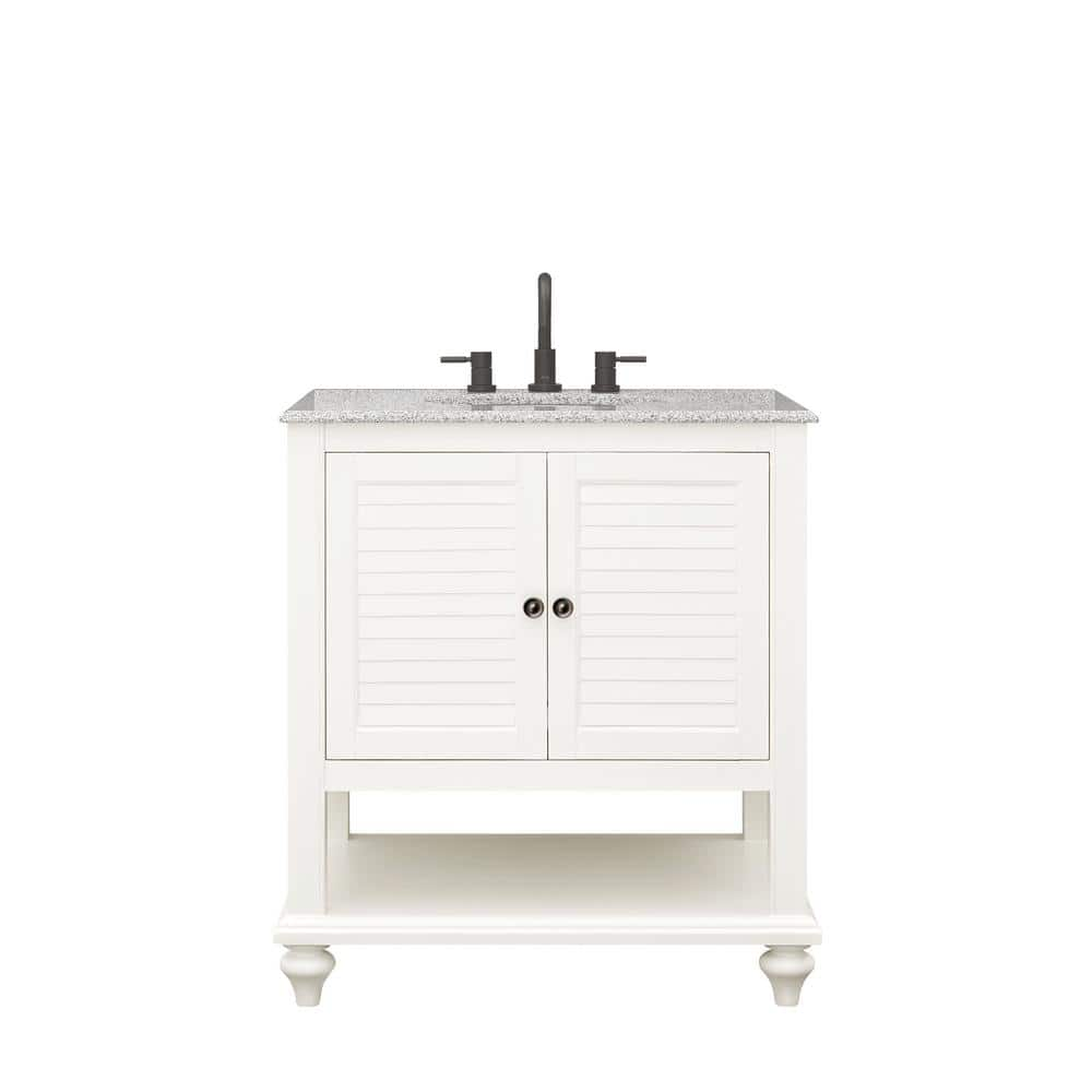 Home Decorators Collection Hamilton 31 in. W x 22 in. D x 35 in. H Open Shutter Bathroom Vanity in Ivory with Grey Granite Top