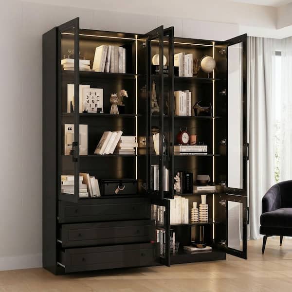 FUFU&GAGA Black Wood 63 in. W Sideboard Kitchen Cabinet with Doors