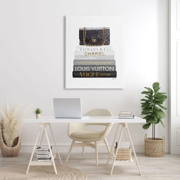 Stupell Industries Black Glam Purse Chic Modern Bookstack by Amanda Greenwood Framed Abstract Wall Art Print 24 in. x 30 in.