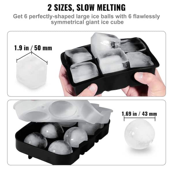 VEVOR Black Ice Cube Trays (Set of 2), 2-in-1 Combo with Silicone Sphere Ice  Ball Maker, Large Square Ice Cube Maker with Lid BQZZJHSTMBQ66DWGVV0 - The  Home Depot