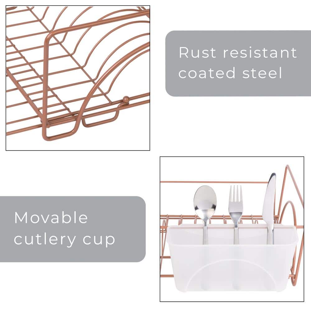 Rose Gold Expandable Metal Dish Drainer with Utensil Cup
