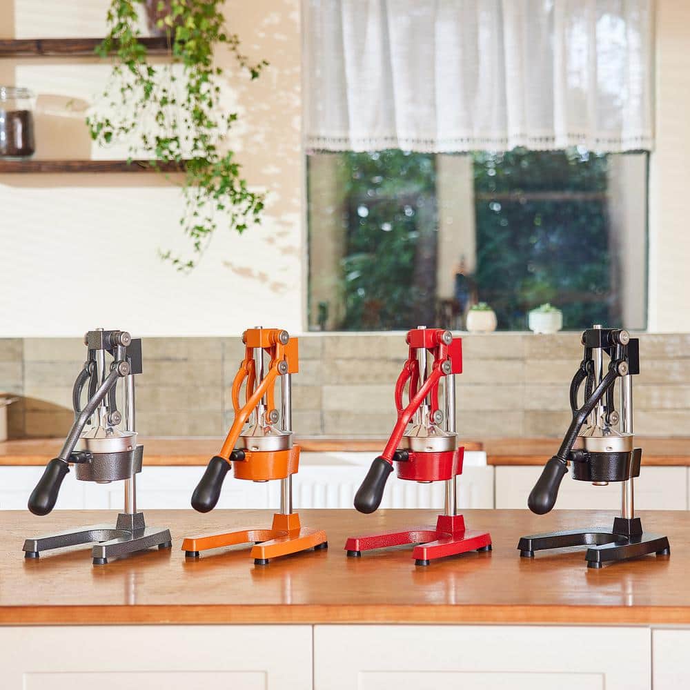 Red Cast Iron Hand Press Citrus Juicer with Stainless Steel Strainer