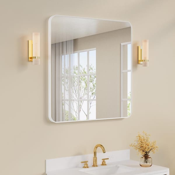WELLFOR Bella 36 in. W. x 36 in. H Square Aluminum Framed Wall-Mounted Bathroom Vanity Mirror in White