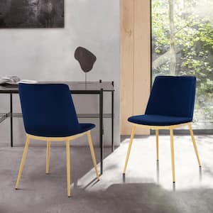 Messina Blue Velvet and Gold Metal Dining Chairs (Set of 2)