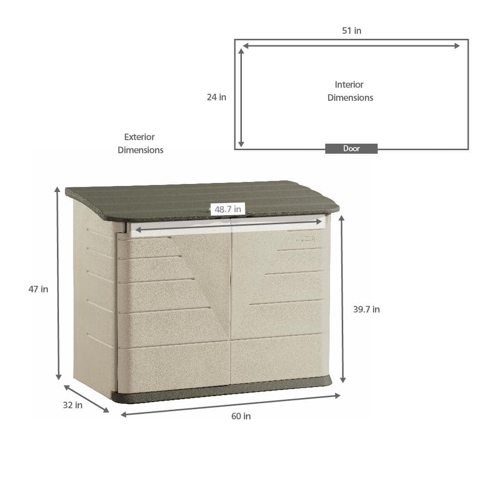 Beige and Gray Resin Horizontal Storage Shed with Shelving