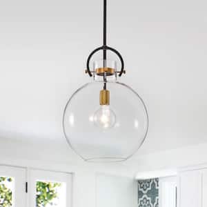 Essence 1-Light Contemporary Oil Rubbed Bronze and Antique Gold Pendant with Globe Shaped Clear Glass Shade