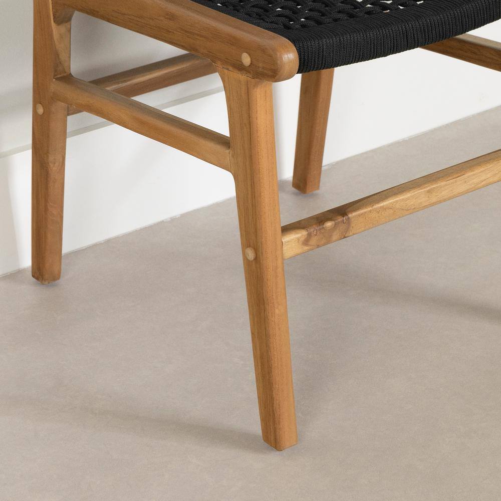 Rattan and Teak Low Back Dining Side Chair Set