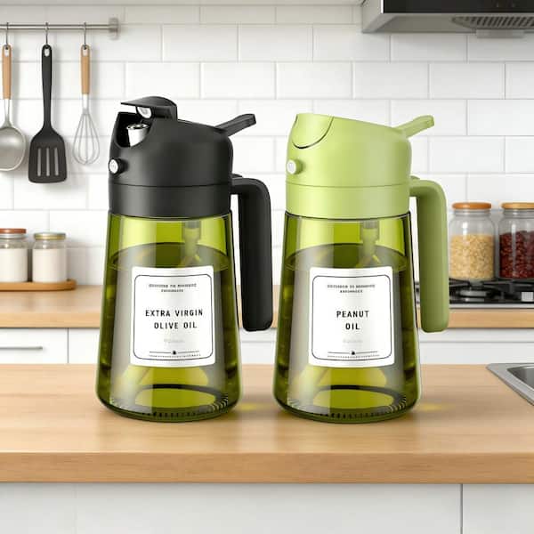 16 oz. Kitchen Oil Dispenser Glass-Plastic Black and Green 2-in-1 Oil Sprayer Bottle 1-Pack for Cooking, Salad and BBQ