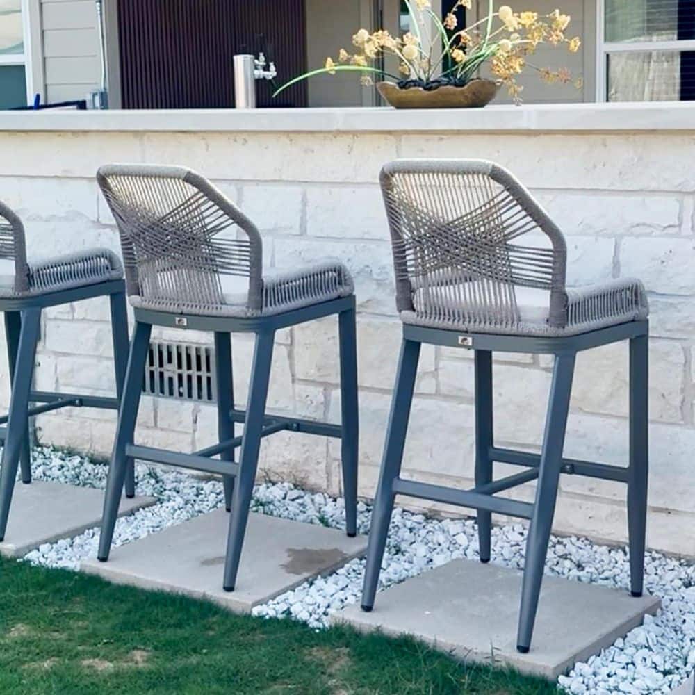 PURPLE LEAF Modern Aluminum Woven Rattan Bar Height Outdoor Bar