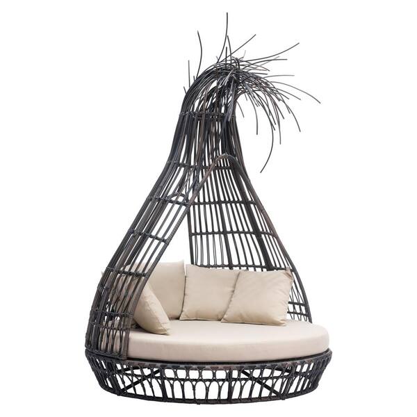 ZUO Tangalle 72.0 in. W Square Arm Aluminum Outdoor Fabric modern Outdoor Day Bed in Brown with Cushions
