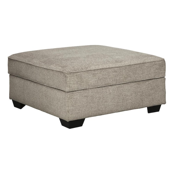Benjara Gray Fabric Square Storage Ottoman