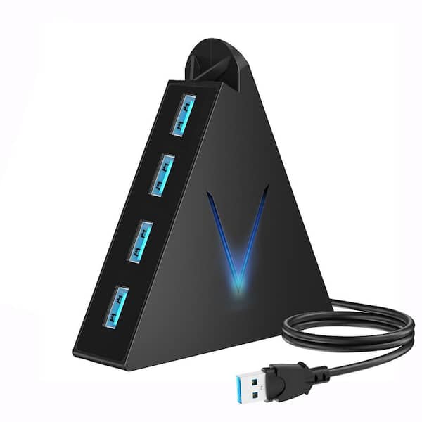 Lukyamzn 4-Port USB 3.0 Hub Tower with 2 ft. Cable for Laptop PC PS4 PS5 Xbox Mouse Keyboard Flash Drive U-Disk Black