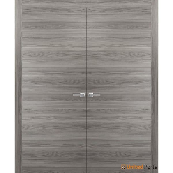 0010 36 in. x 84 in. Flush No Bore Ginger Ash Finished Pine Wood Interior Door Slab with French Hardware