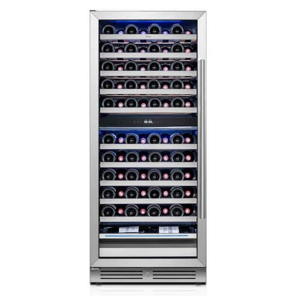 24 in. Dual Zone 89-Bottle Wine Cooler Refrigerator Built-in /Freestanding in Stainless Steel (Left-Hinged)