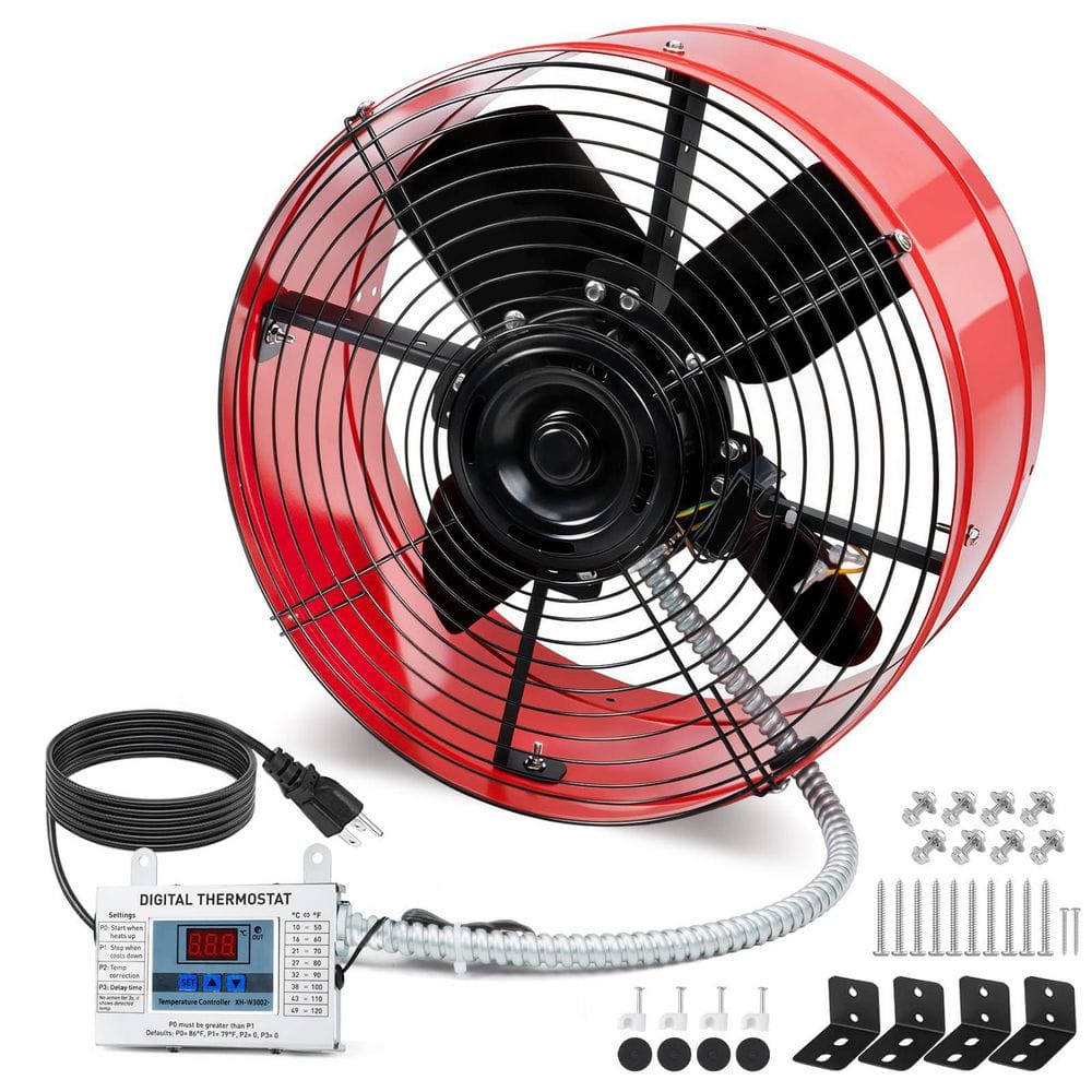 15 in. 1650 CFM 2500 sq.ft Gable Attic Fan with Thermostat, Attic Ventilation and Mounting Kit for Warehouse,Garage, Red price history on PriceWatchPro