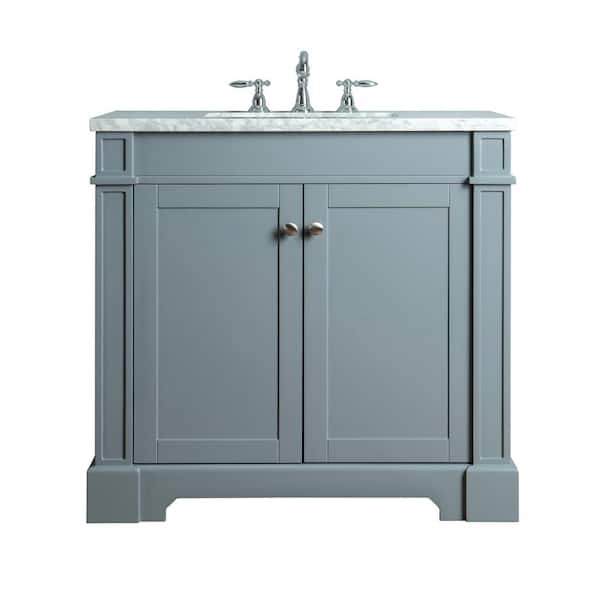 stufurhome Seine 36 in. W x 22 in. D Bath Vanity in Gray with Marble Vanity Top in Carrara White with White Basin