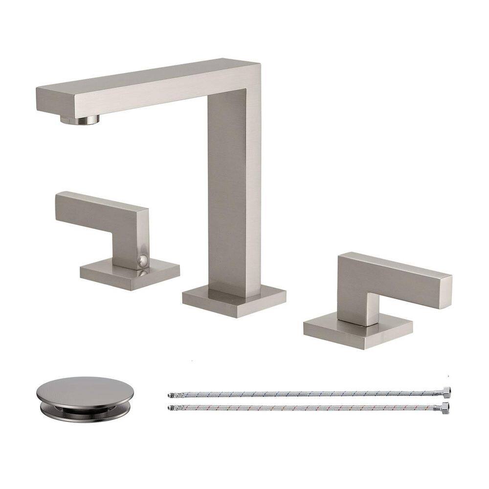8 in. Widespread Double Handle Mid Arc Bathroom Faucet with Drain Kit, Easy to Install, Drip Free in Brushed Nickel price history on PriceWatchPro