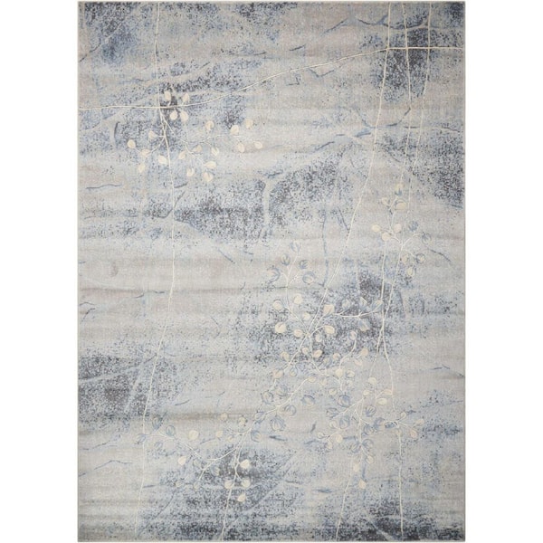 10 X 13 Blue and Silver Floral Power Loom Area Rug