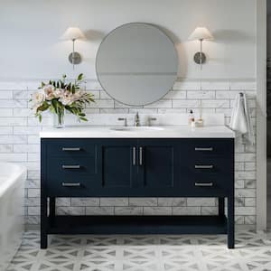 Magnolia 60.25 in. W x 22 in. D x 36 in. H Single Sink Freestanding Bath Vanity in Midnight Blue with Carrara Quartz Top