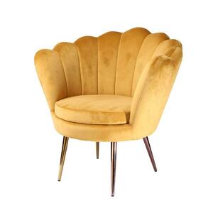 Modern Yellow and Gold Fabric and Metal Channel Tufted Back and Seashell Form Arm Chair