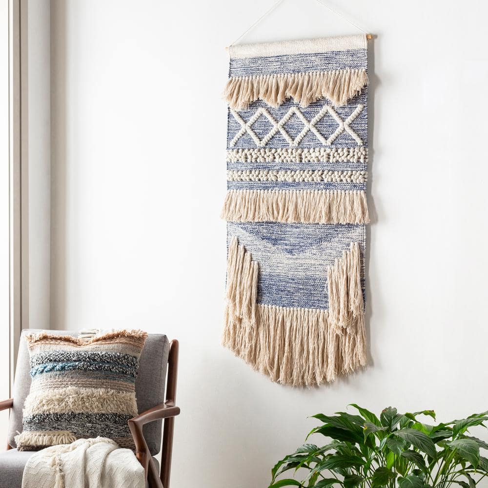 Livabliss Rani 24 in. x 36 in. Bright Blue Wall Hanging