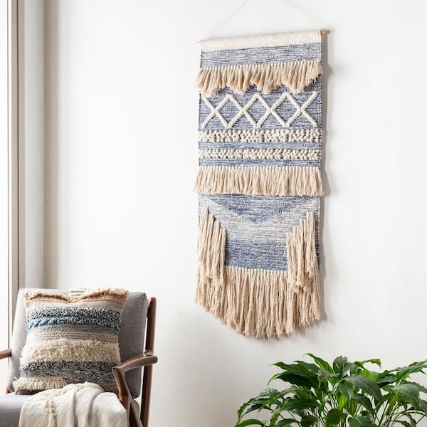 Livabliss Rani 24 in. x 36 in. Bright Blue Wall Hanging