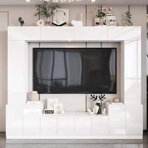 High Gloss White Wood Entertainment Center Media Console TV Stand with Door Cabinets, Bookshelves for TVs Up to 73 in.