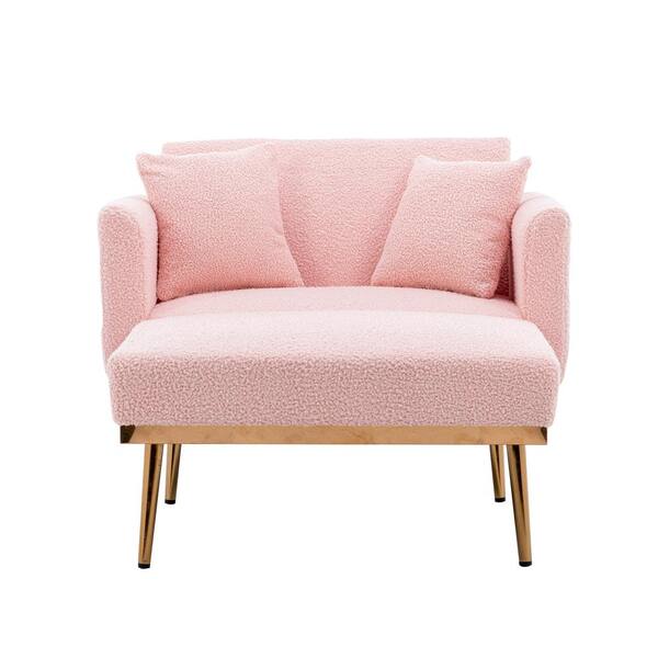 pink suede armchair