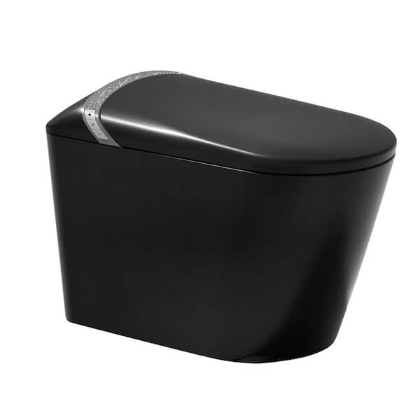 Round Smart Toilet with Built-in Bidet, Auto Open/Close, Foot Sensor, LED Display, Starry Night Light , Matte Black