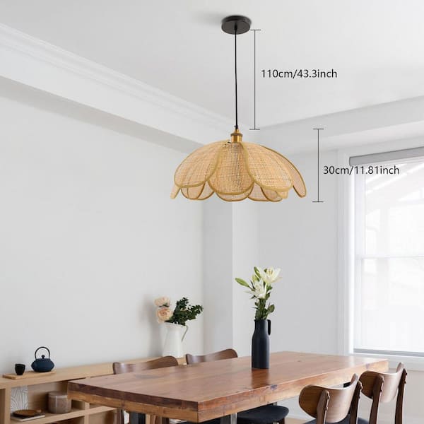 OUKANING 1 Light Wood Color Rattan Petal Pendant Light with
