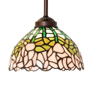 Cabbage Rose 60-Watt 1 Light Mahogany Bronze Shaded Mini Pendant Light with Stained Glass Shade, No Bulbs Included