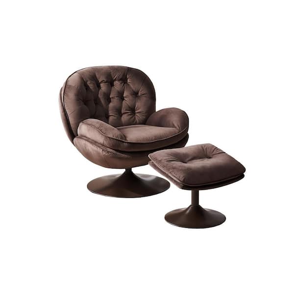 Huluwat Chocolate Velvet Swivel Lounge Chair with Ottoman (Set of 2)