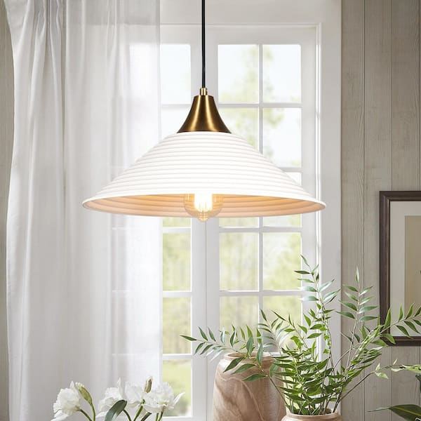Modern 1 Light Gold Pendant Light with White Hammered Glass Shade, No Bulbs Included