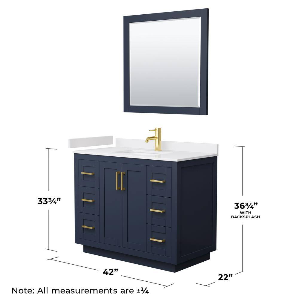 Miranda 42" Dark Blue Single Vanity with White Cultured Marble Top and Gold Trim