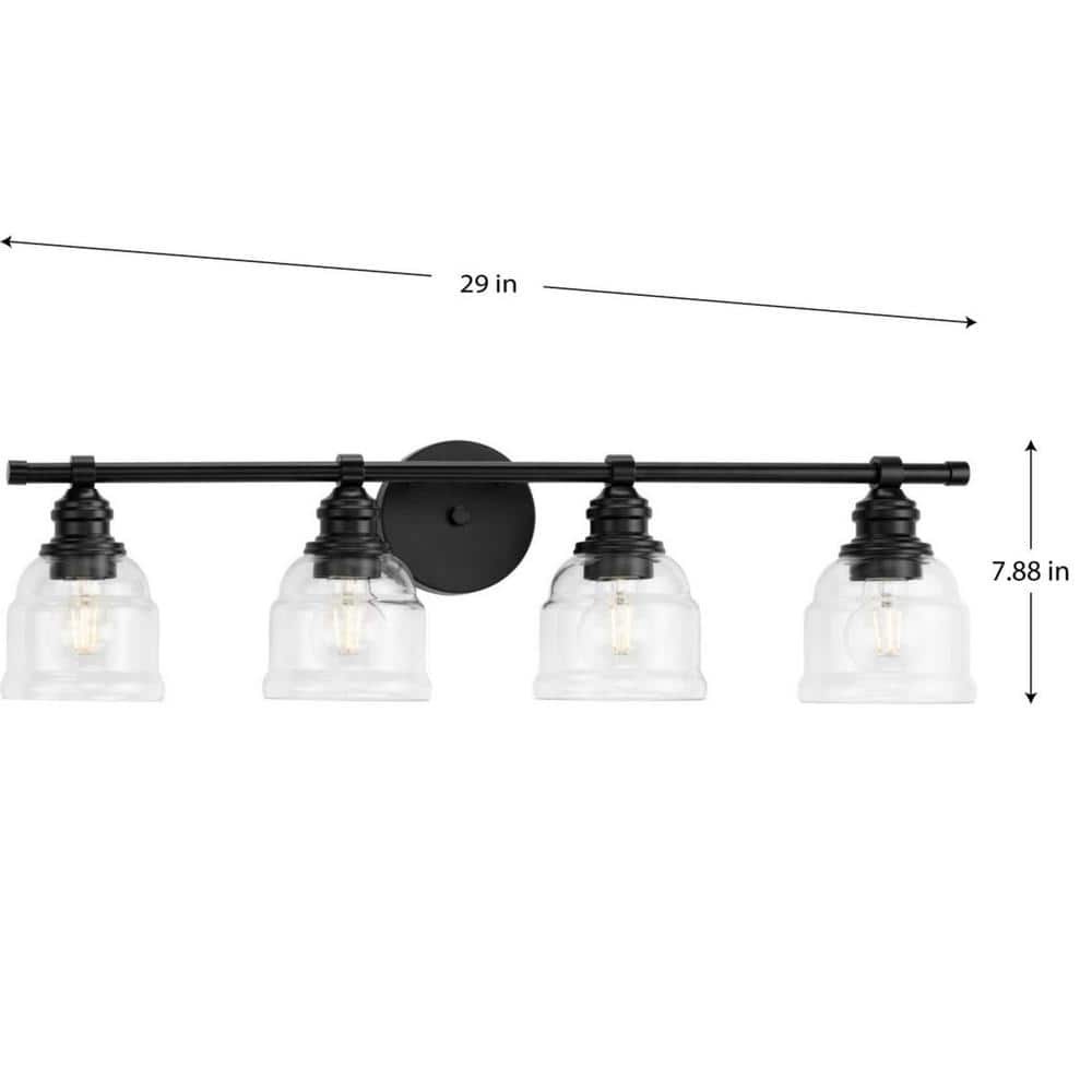 Ambrose Matte Black 4-Light Vanity Fixture with Clear Glass Shades