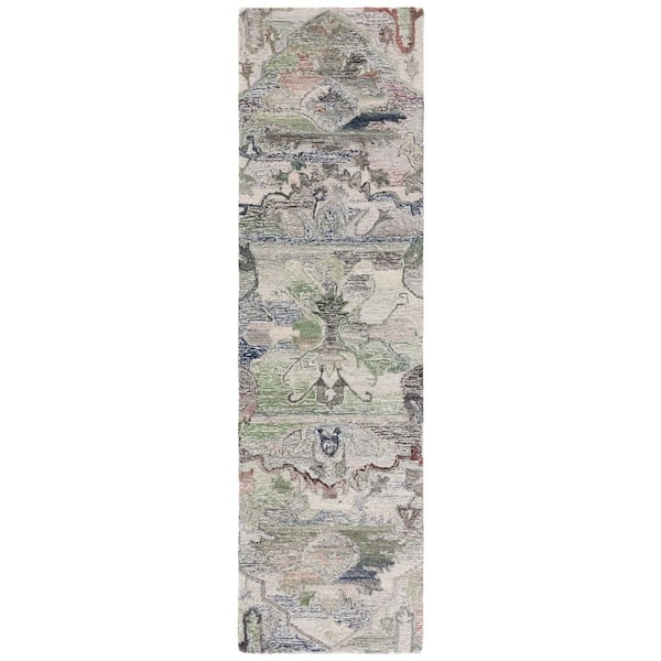 SAFAVIEH Anatolia 2 ft. x 8 ft. Gray/Green Abstract Runner Rug