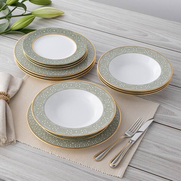 Noritake Infinity Green Gold 12 Piece Green Bone China Dinnerware Set Service for 4 4987 12H The Home Depot