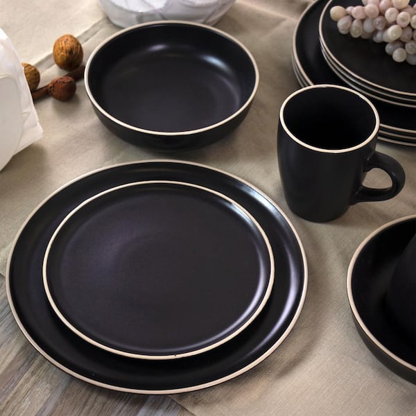 DANMERS 18-Piece Dinnerware Set Black Kitchen Dinner Set Service for 6, Square Glass Plates Bowls Set Crack Resistant