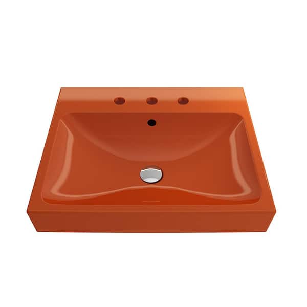 BOCCHI Scala Arch 23.75 in. 3-Hole Orange Fireclay Rectangular Wall-Mounted Bathroom Sink