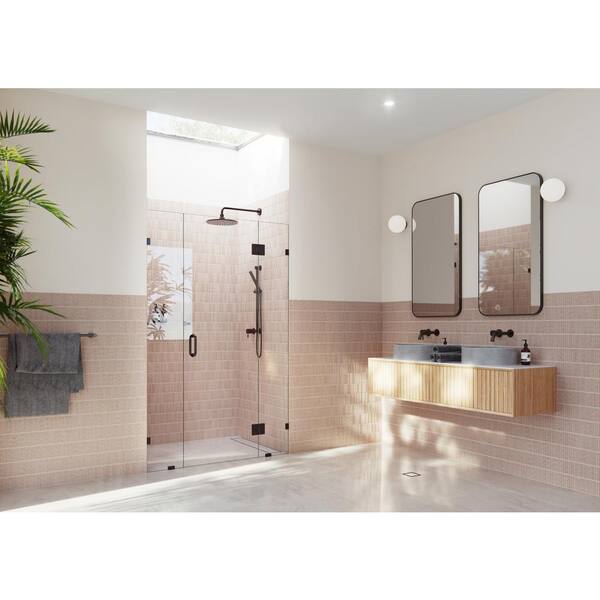 Glass Warehouse Stellar 54.75 in. W x 78 in. H Glass Hinged Pivot Frameless 3-Panel Inline Shower Door in Oil Rubbed Bronze