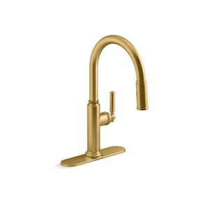 Revolv Single Handle Pull Down Sprayer Kitchen Faucet in Vibrant Brushed Moderne Brass