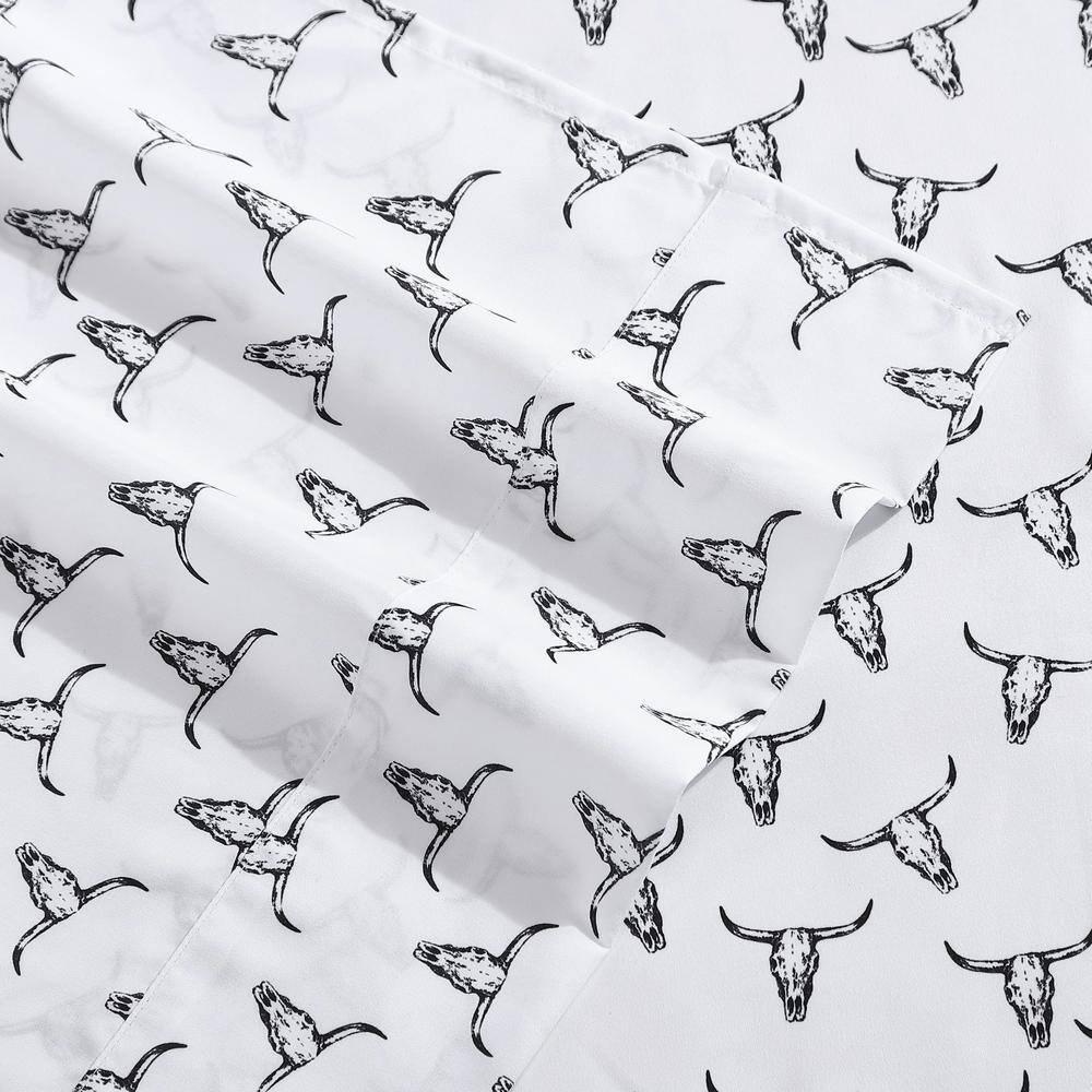 Queen White Floral Print Microfiber Sheet Set