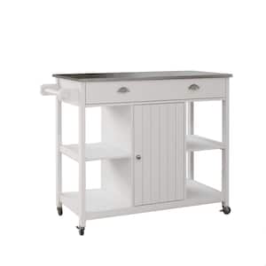White Stainless Steel 39.57 in. Kitchen Island with Drawer