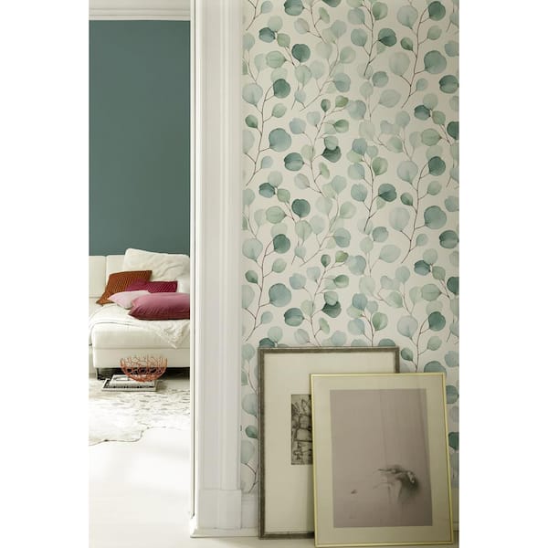 Elaina Aqua Blue Watercolor Boughs Wallpaper Sample