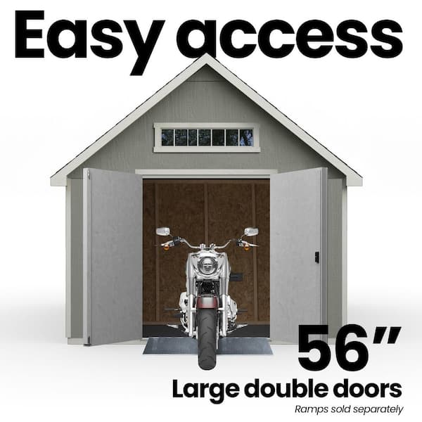 Pro Assembled Tribeca 10 ft. W x 12 ft. Wood Garden Shed Storage w/ Floor and Transom Window- Grey Shingle (120 sq. ft.)