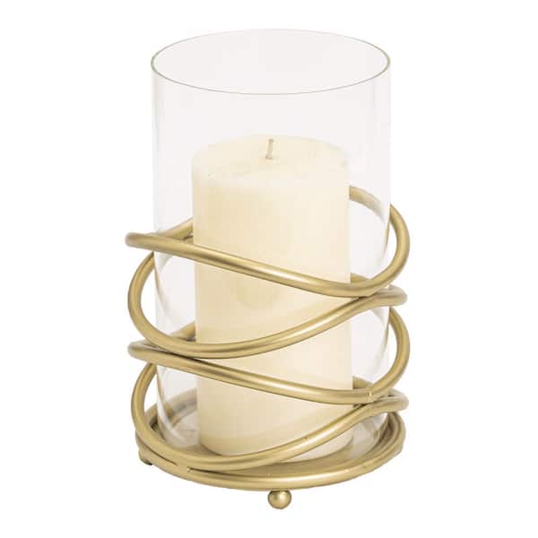 HAWOO 8.3 in. H Gold Color Metal and Glass Hurricane Candle Holder