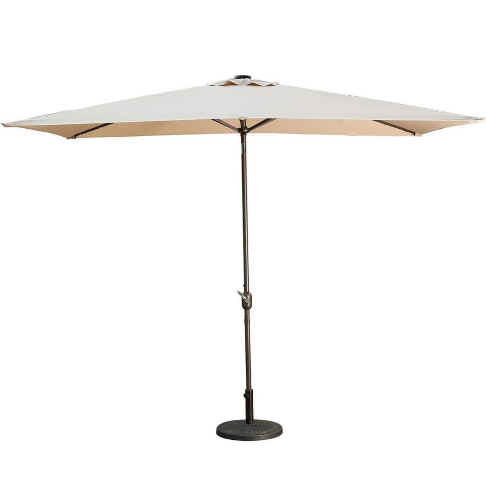 10 ft. Aluminum Rectanglar Market LED Patio Umbrella in Beige