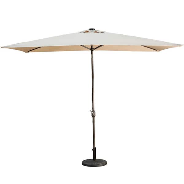 Unbranded 10 ft. Aluminum Rectanglar Market LED Patio Umbrella in Beige