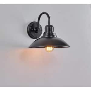 Textured Black Outdoor/Indoor Hardwired Wet Rated Wall Sconce with Metal Shade